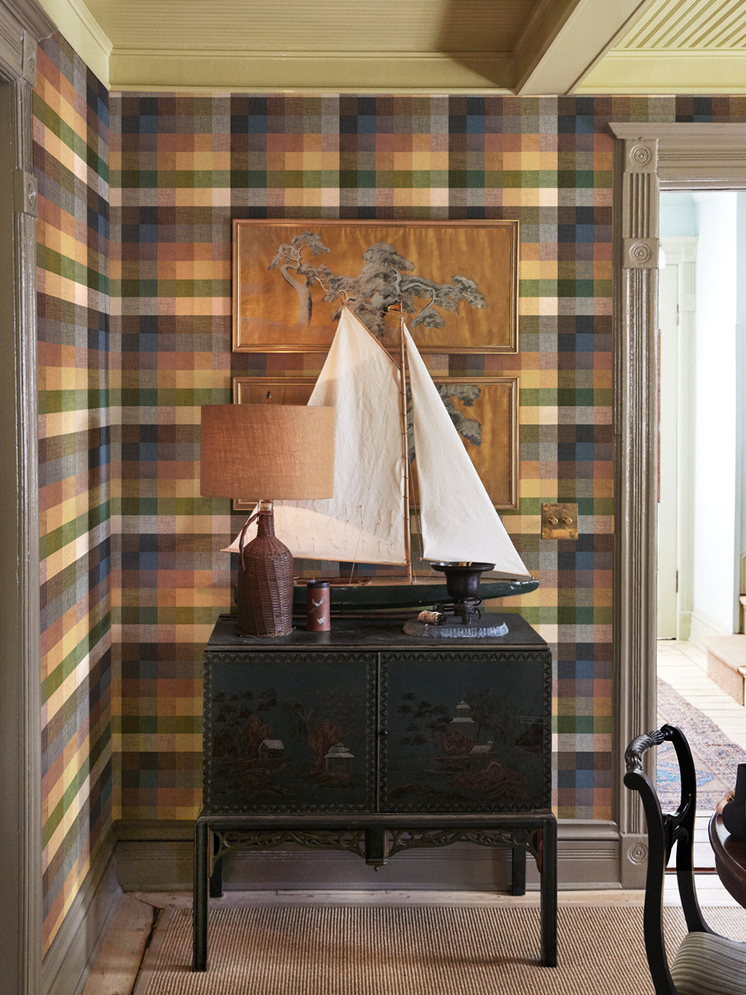 bellport madras small wallpaper chris benz ocher