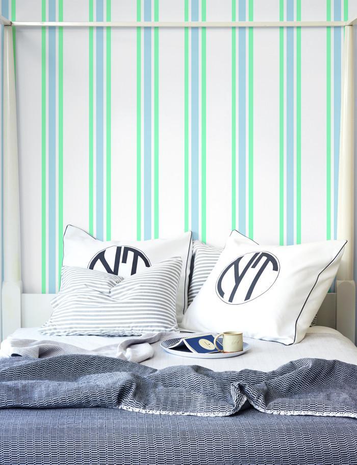 'Between The Lines' Wallpaper by Wallshoppe - Baby Blue / Jade