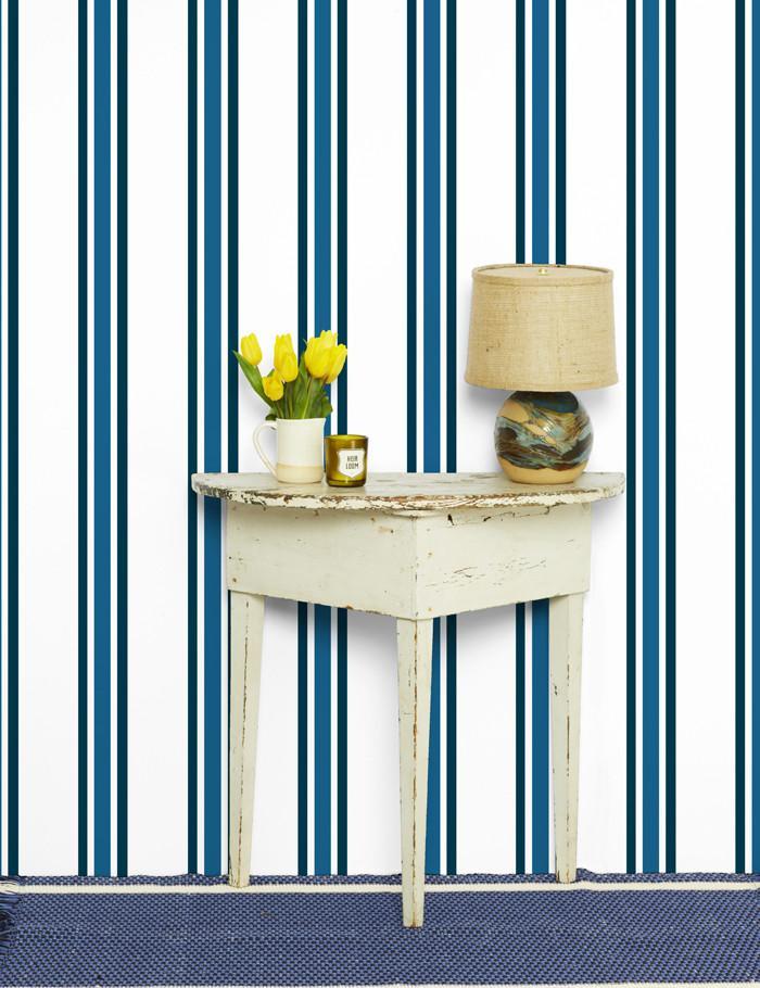 'Between The Lines' Wallpaper by Wallshoppe - Cadet Blue / Indigo