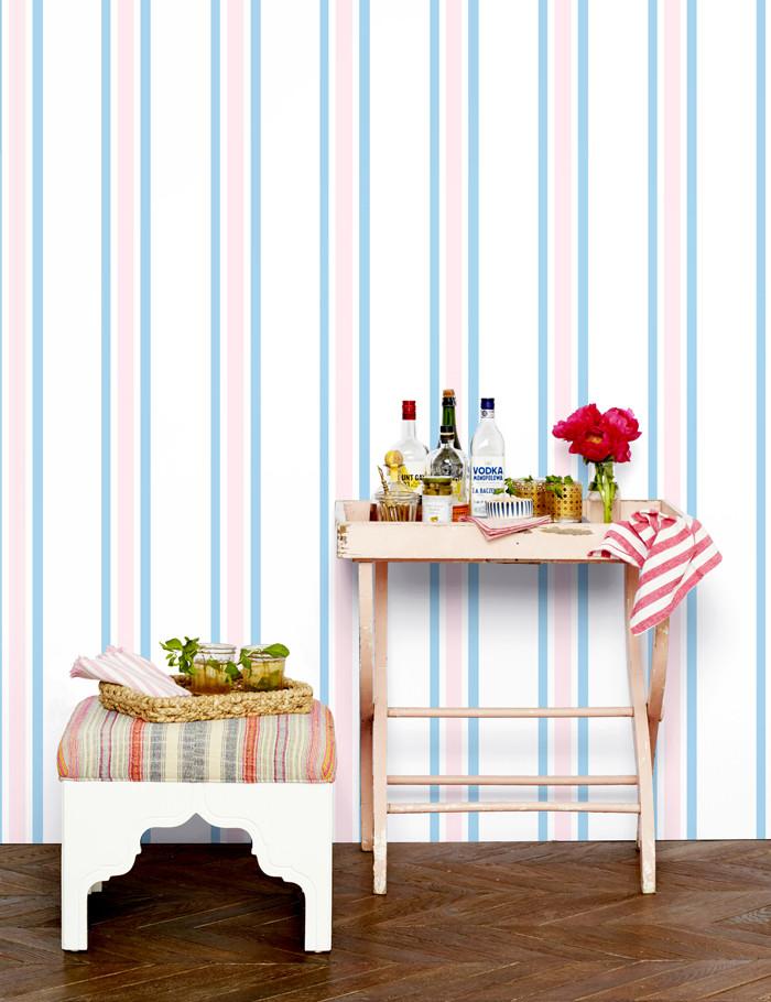 'Between the Lines' Wallpaper by Wallshoppe - Powder Blue / Piggybank