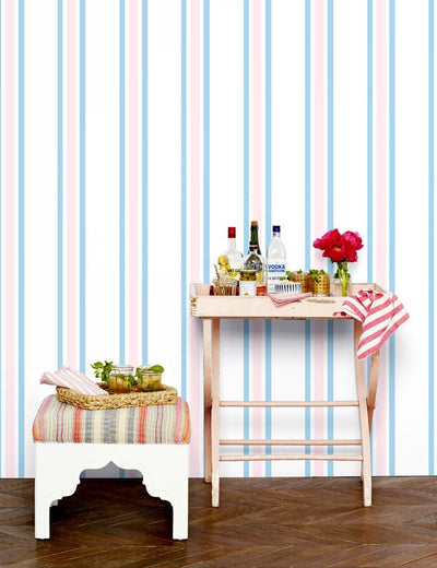 'Between the Lines' Wallpaper by Wallshoppe - Powder Blue / Piggybank