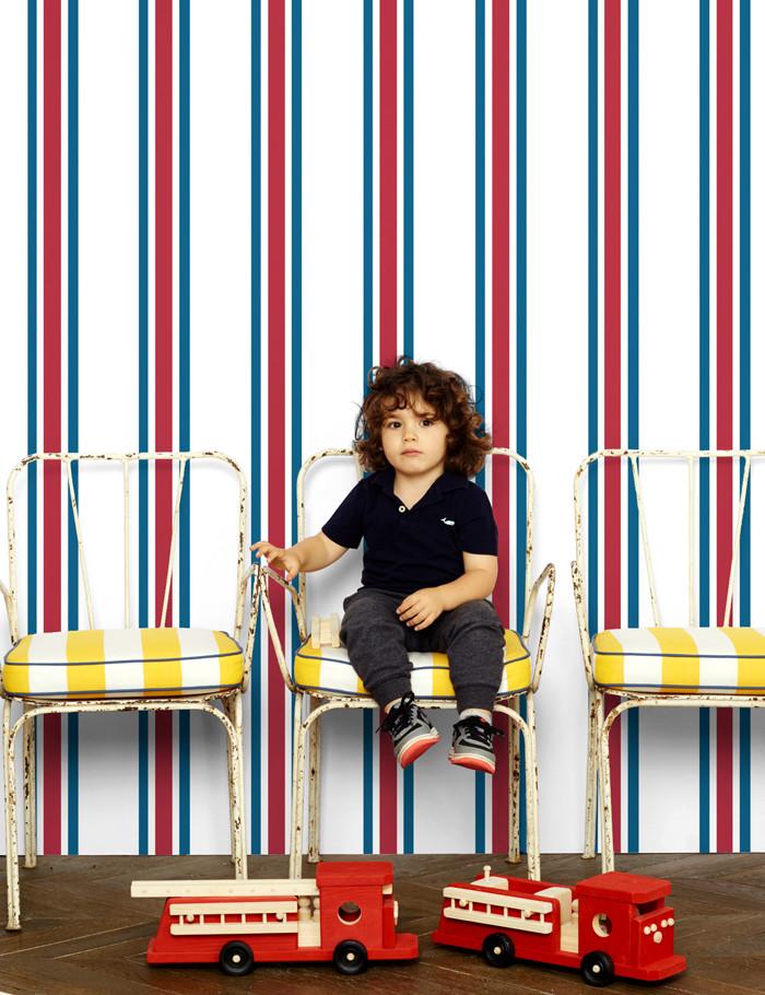 'Between The Lines' Wallpaper by Wallshoppe - Cadet Blue / Lipstick