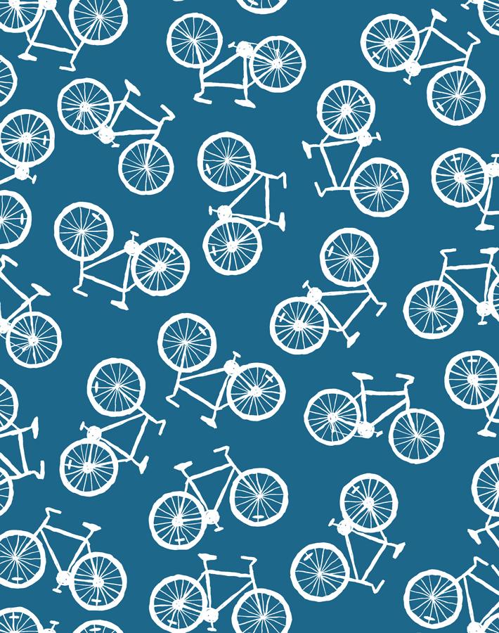 'Bicycles' Wallpaper by Tea Collection - Cadet Blue