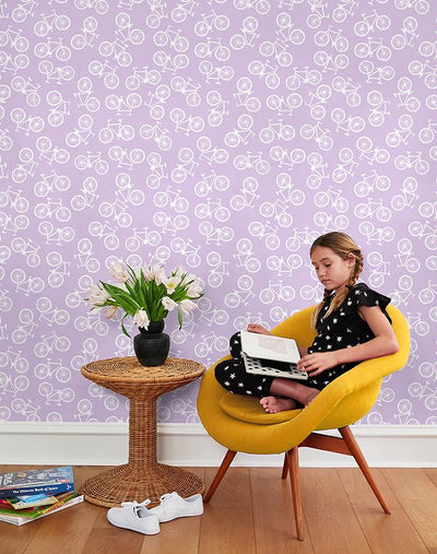 'Bicycles' Wallpaper by Tea Collection - Lavender