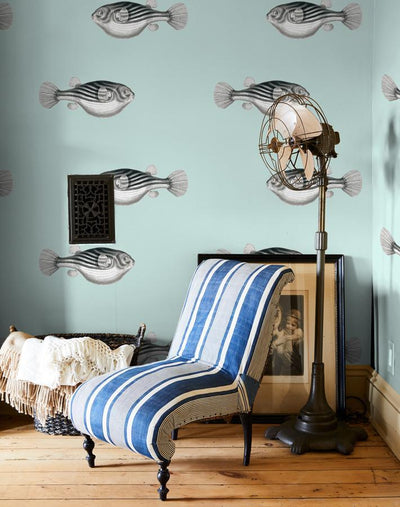 'Blowfish' Wallpaper by Wallshoppe - Seafoam