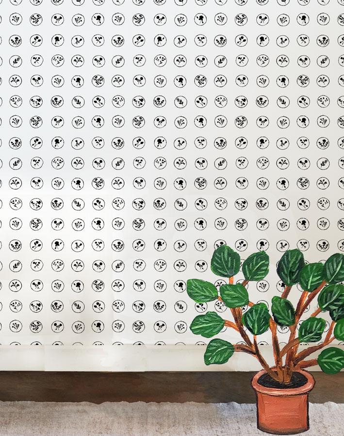 'Bonbon Floral' Wallpaper by Carly Beck - Black / White