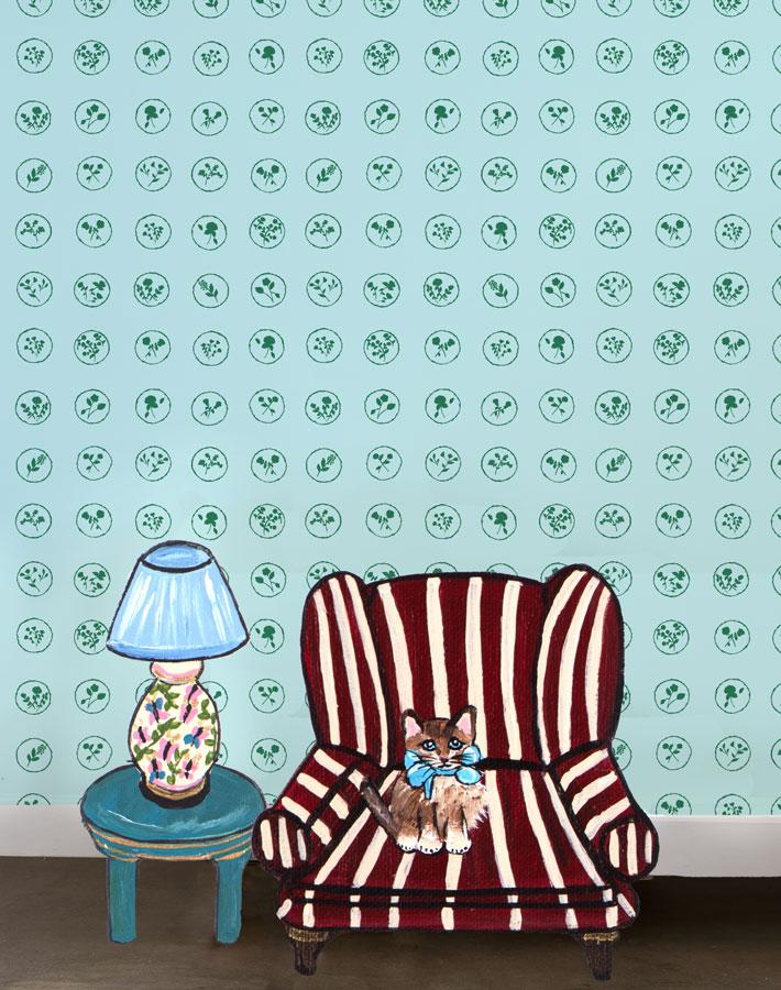 'Bonbon Floral' Wallpaper by Carly Beck - Sky
