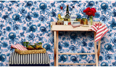 'Veronica' Wallpaper by Wallshoppe - Pink Blue