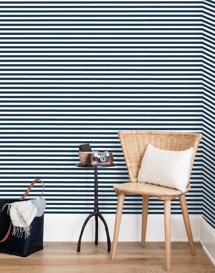'Cabana Stripe' Wallpaper by Sugar Paper Navy
