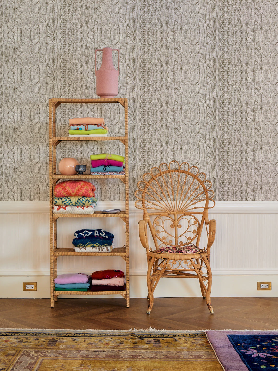 cable knit wallpaper by lingua franca cream