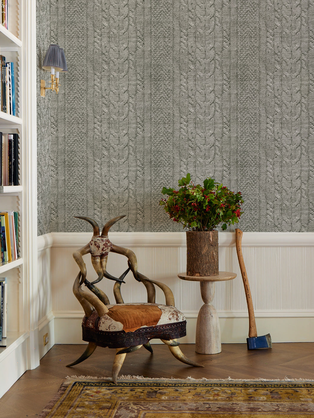cable knit wallpaper by lingua franca heather gray