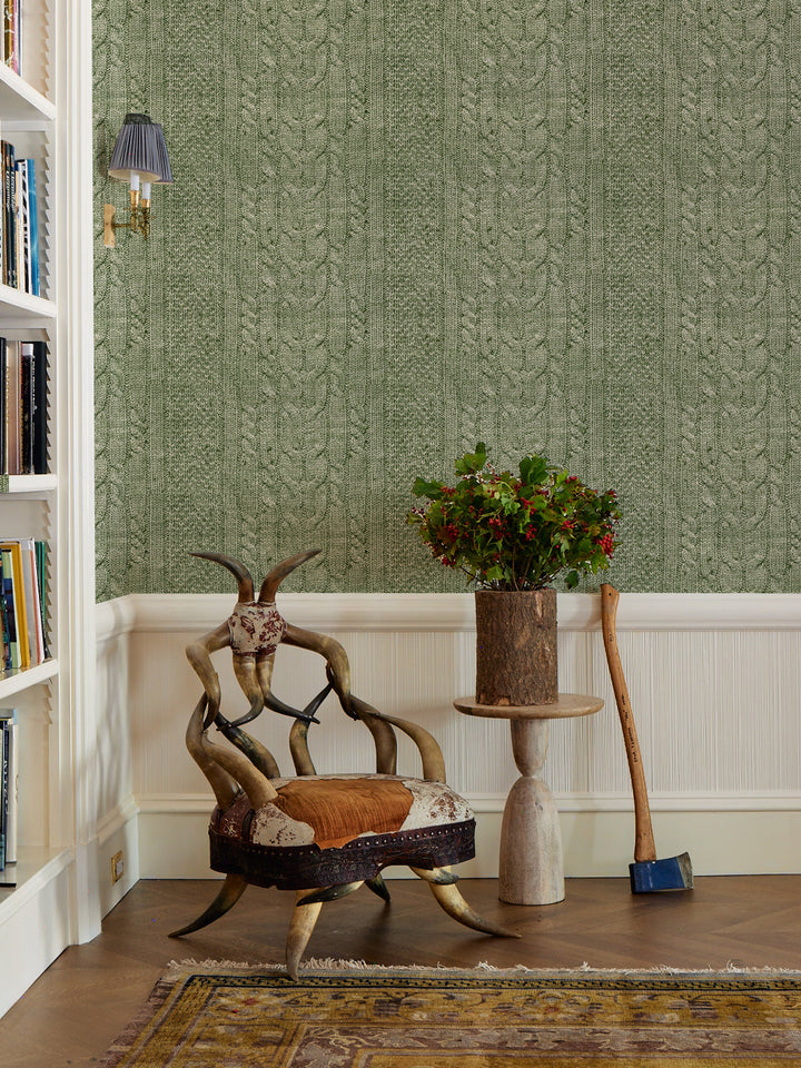 cable-knit-wallpaper-by-lingua-franca-hunter-green