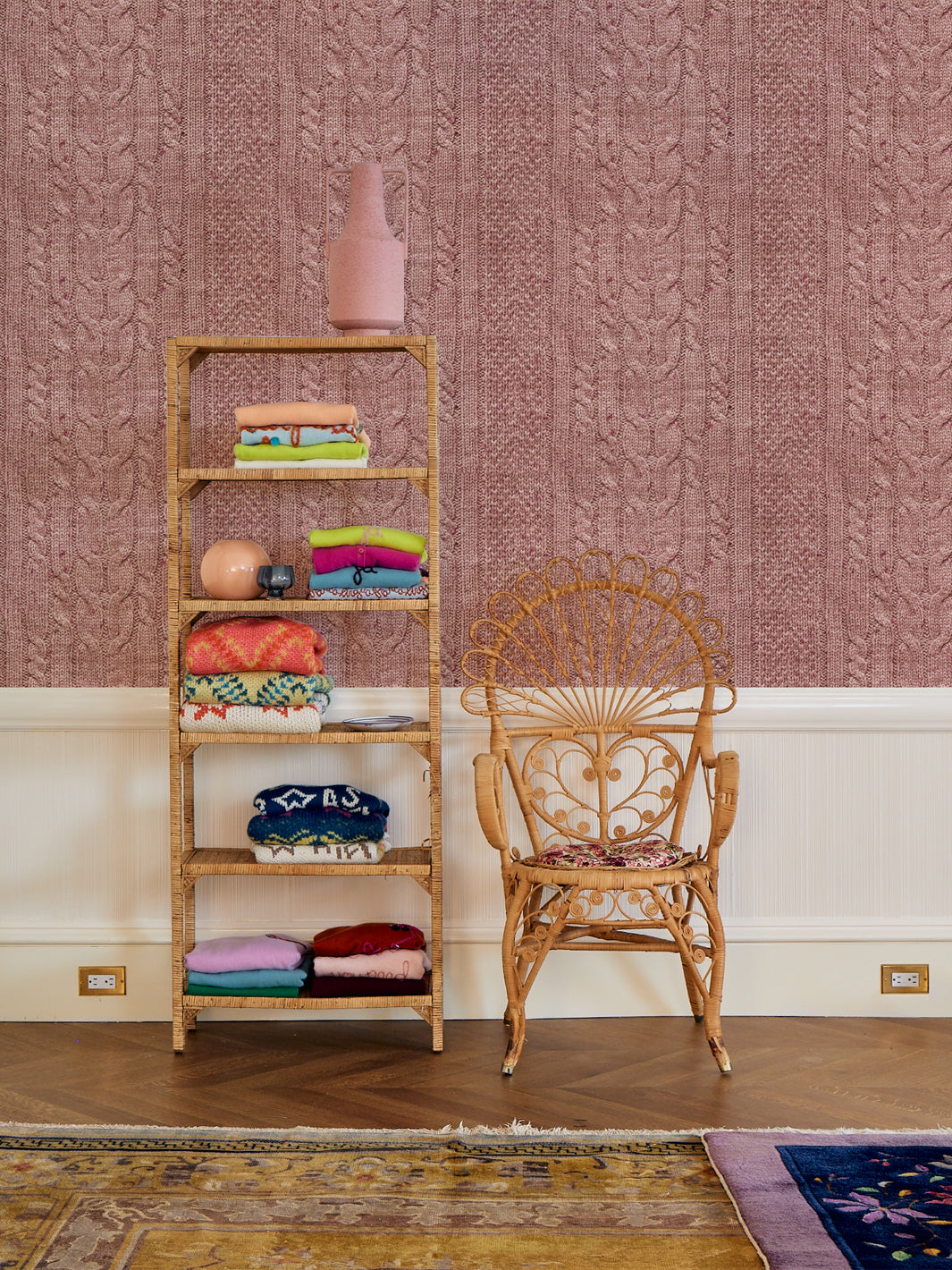 cable knit wallpaper by lingua franca mauve