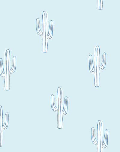 'Cactus' Wallpaper by Tea Collection - Pale Blue