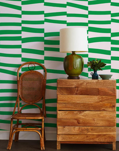 canals wallpaper green on blush