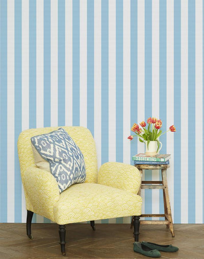 'Candy Stripe' Wallpaper by Wallshoppe - Baby Blue