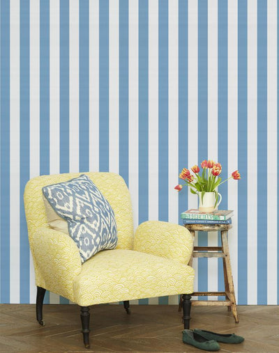 'Candy Stripe' Wallpaper by Wallshoppe - Cornflower