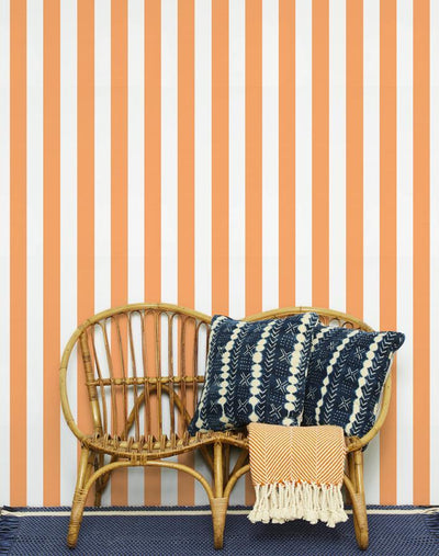 'Candy Stripe' Wallpaper by Wallshoppe - Creamsicle