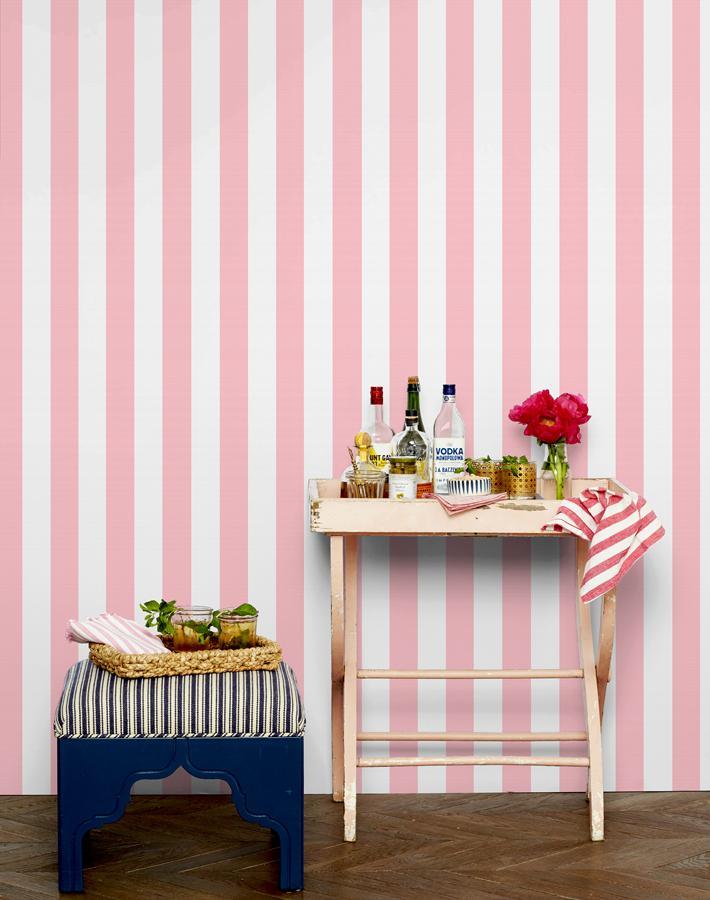 'Candy Stripe' Wallpaper by Wallshoppe - Pink