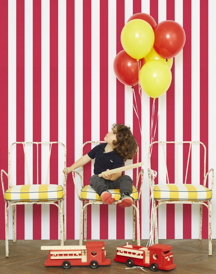 'Candy Stripe' Wallpaper by Wallshoppe - Red