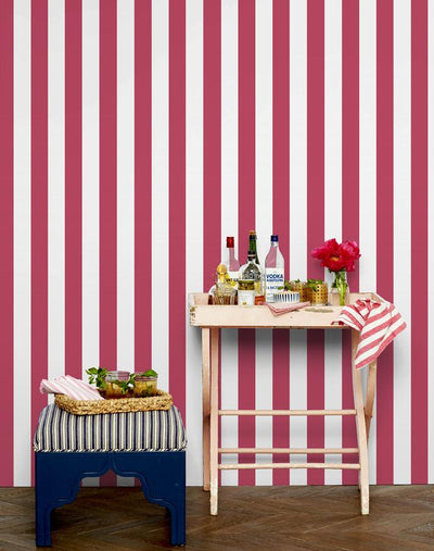 'Candy Stripe' Wallpaper by Wallshoppe - Rose