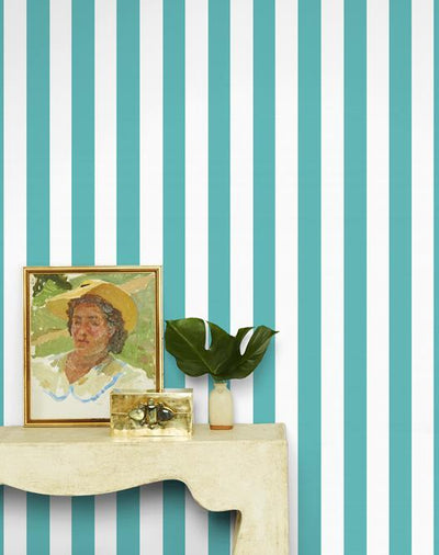 'Candy Stripe' Wallpaper by Wallshoppe - Teal