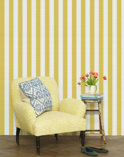 'Candy Stripe' Wallpaper by Wallshoppe - Yellow