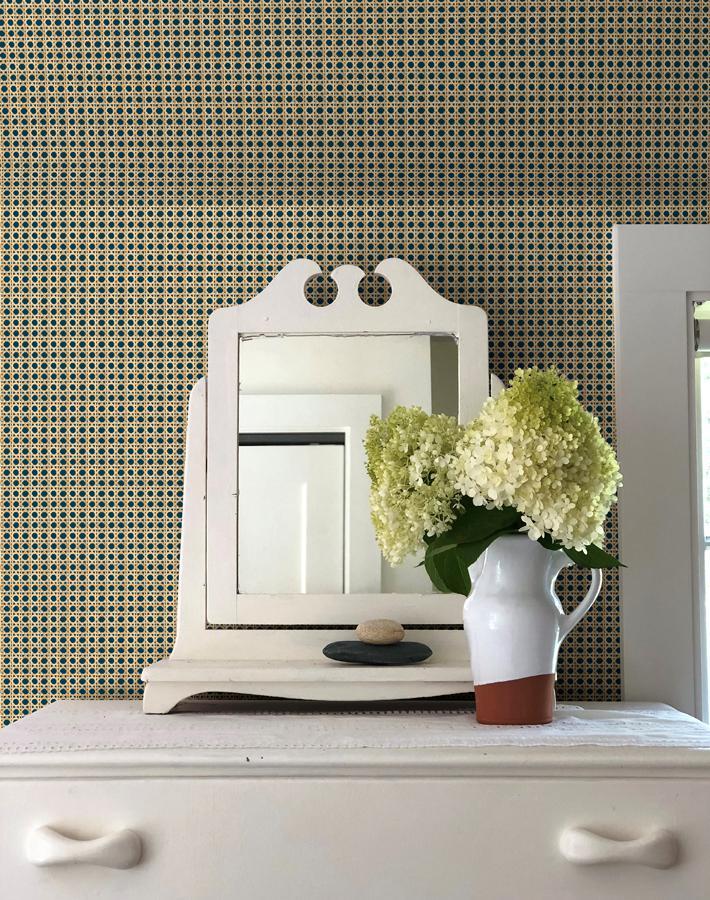 'Faux Caning' Wallpaper by Wallshoppe - Indigo