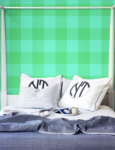 'Check Baby Check' Wallpaper by Wallshoppe - Spring Greens