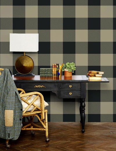 'Check Baby Check' Wallpaper by Wallshoppe - Black / Tan