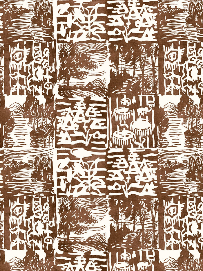 'Checkerboard Block Print' Wallpaper by Chris Benz - Dark Brown