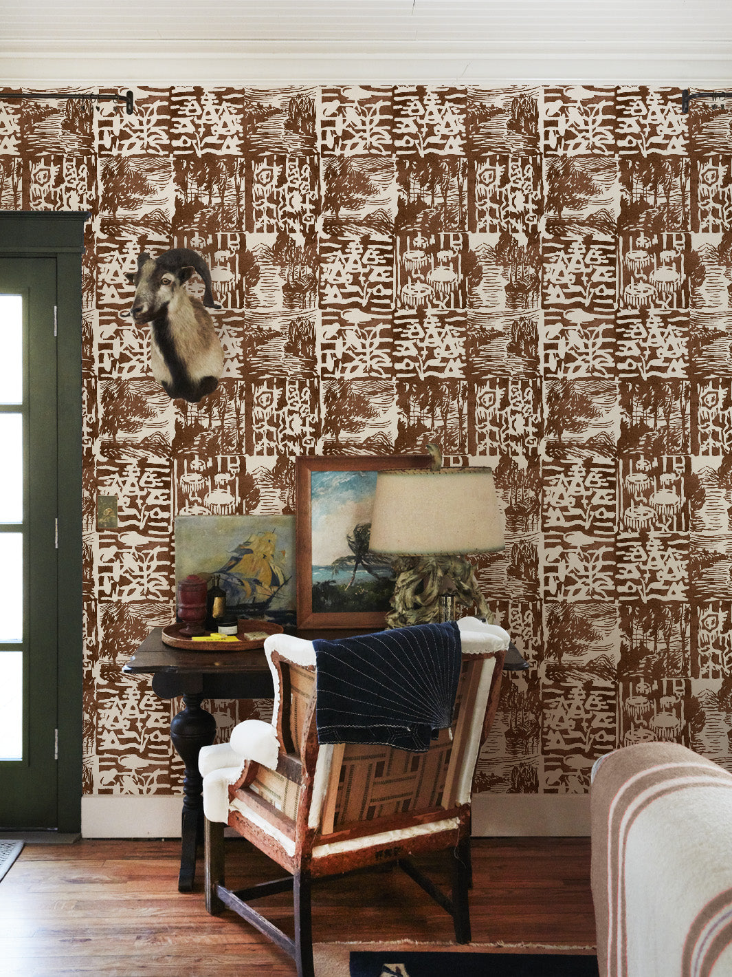 checkerboard block print wallpaper chris benz dark brown