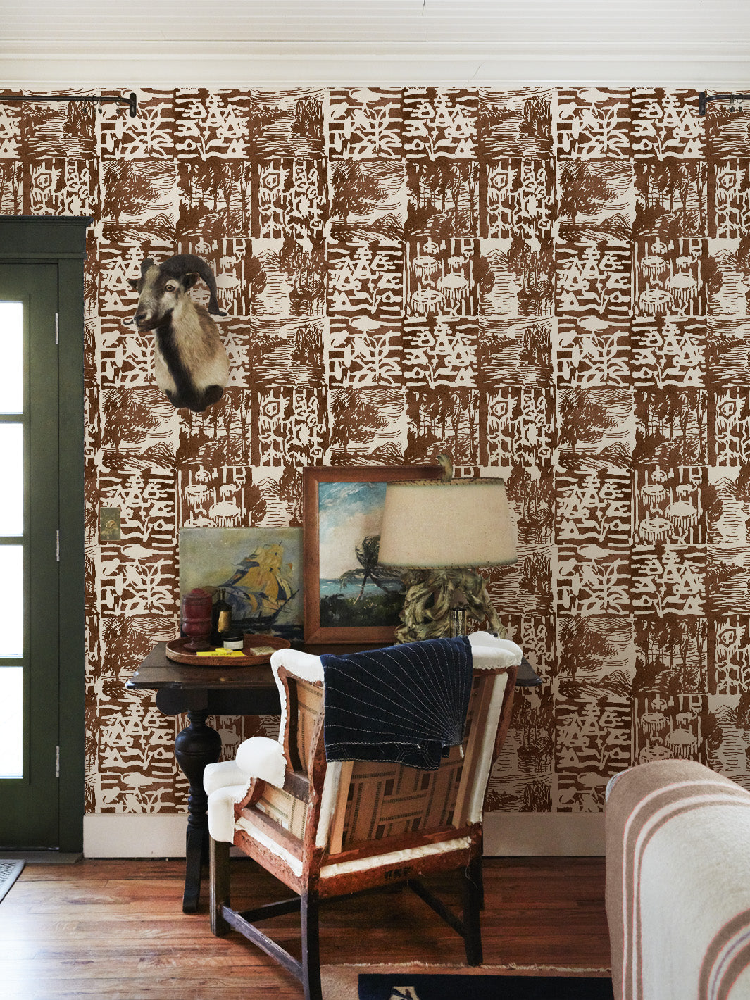 'Checkerboard Block Print' Wallpaper by Chris Benz - Dark Brown