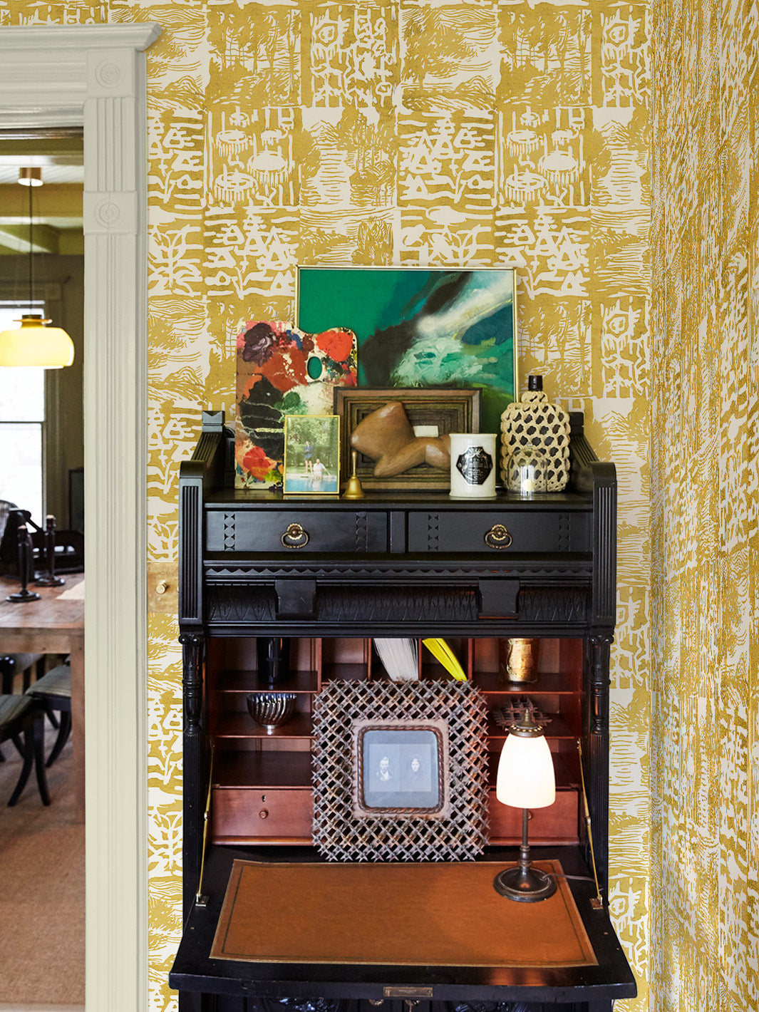 checkerboard block print wallpaper chris benz goldenrod