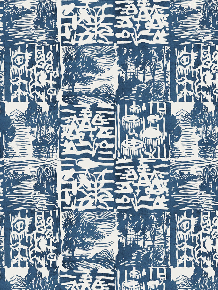 'Checkerboard Block Print' Wallpaper by Chris Benz - Navy