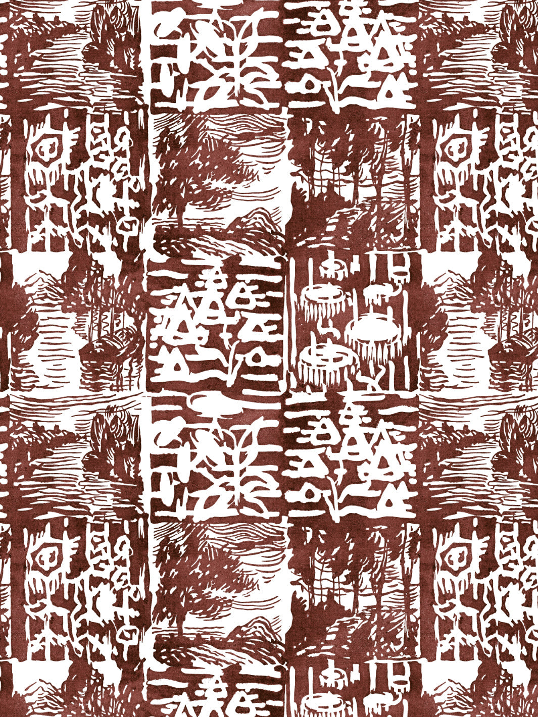 checkerboard block print wallpaper chris benz rust
