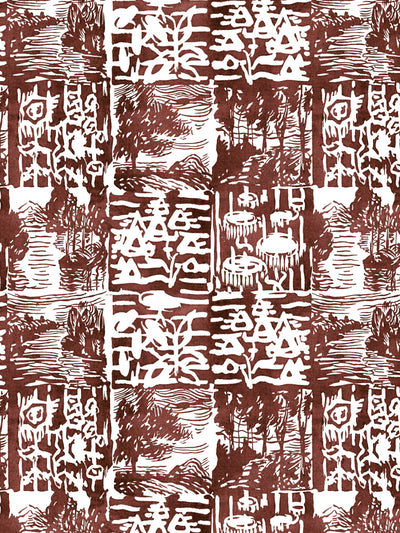 checkerboard block print wallpaper chris benz rust