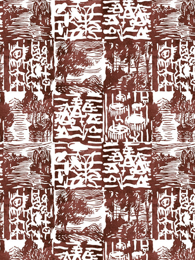 'Checkerboard Block Print' Wallpaper by Chris Benz - Rust