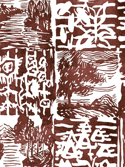 checkerboard block print wallpaper chris benz rust