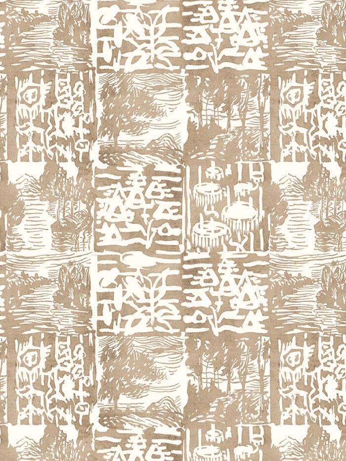 'Checkerboard Block Print' Wallpaper by Chris Benz - Warm Brown