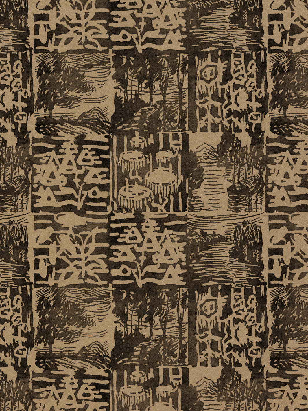 'Checkerboard Block Print' Kraft Wallpaper by Chris Benz - Black