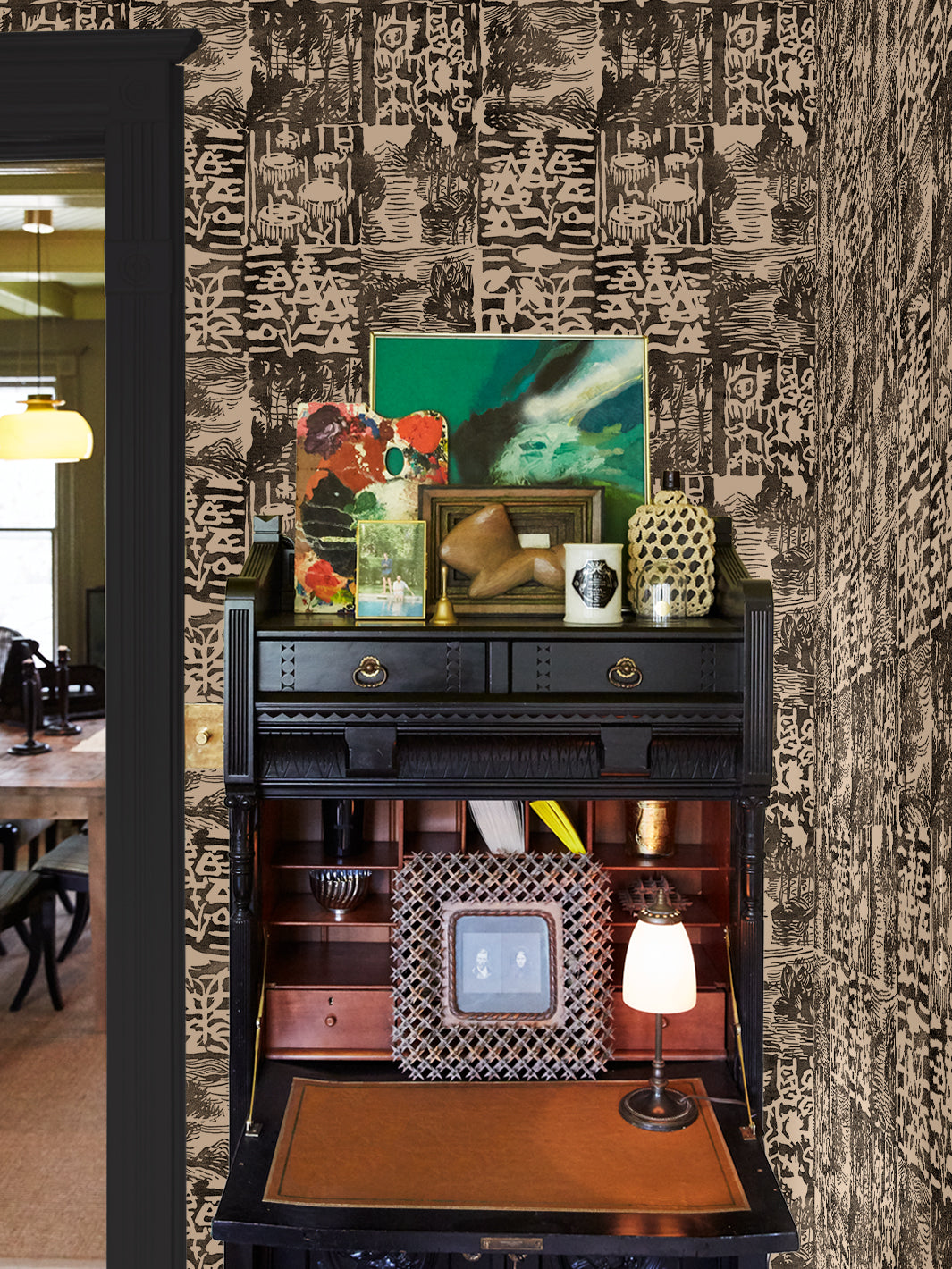 checkerboard block print kraft wallpaper chris benz black