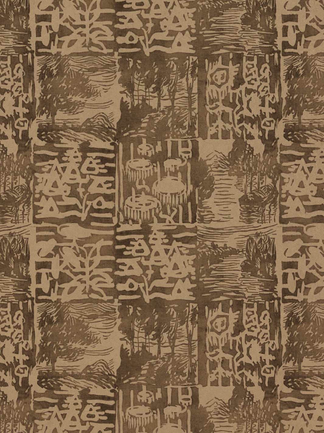 checkerboard block print kraft wallpaper chris benz silt