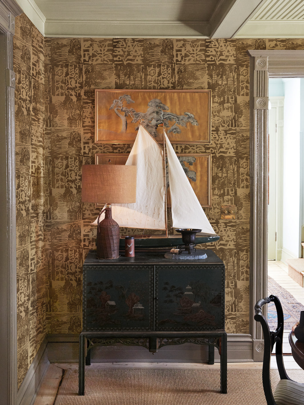 checkerboard block print kraft wallpaper chris benz silt
