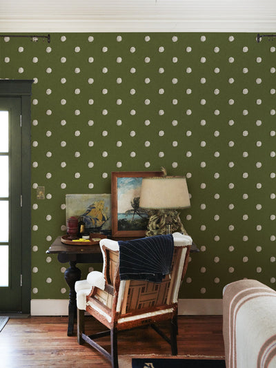 'Chenille Dots Large' Wallpaper by Chris Benz - Olive