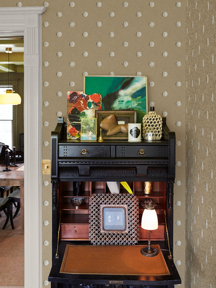 'Chenille Dots Large' Wallpaper by Chris Benz - White on Taupe