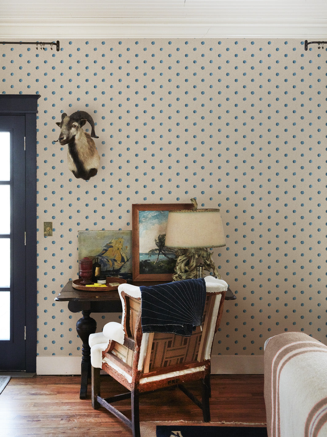 'Chenille Dots Small' Wallpaper by Chris Benz - Blue