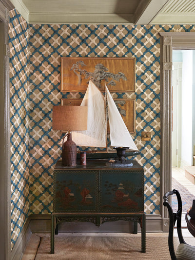 chenille quilt wallpaper chris benz blue on taupe