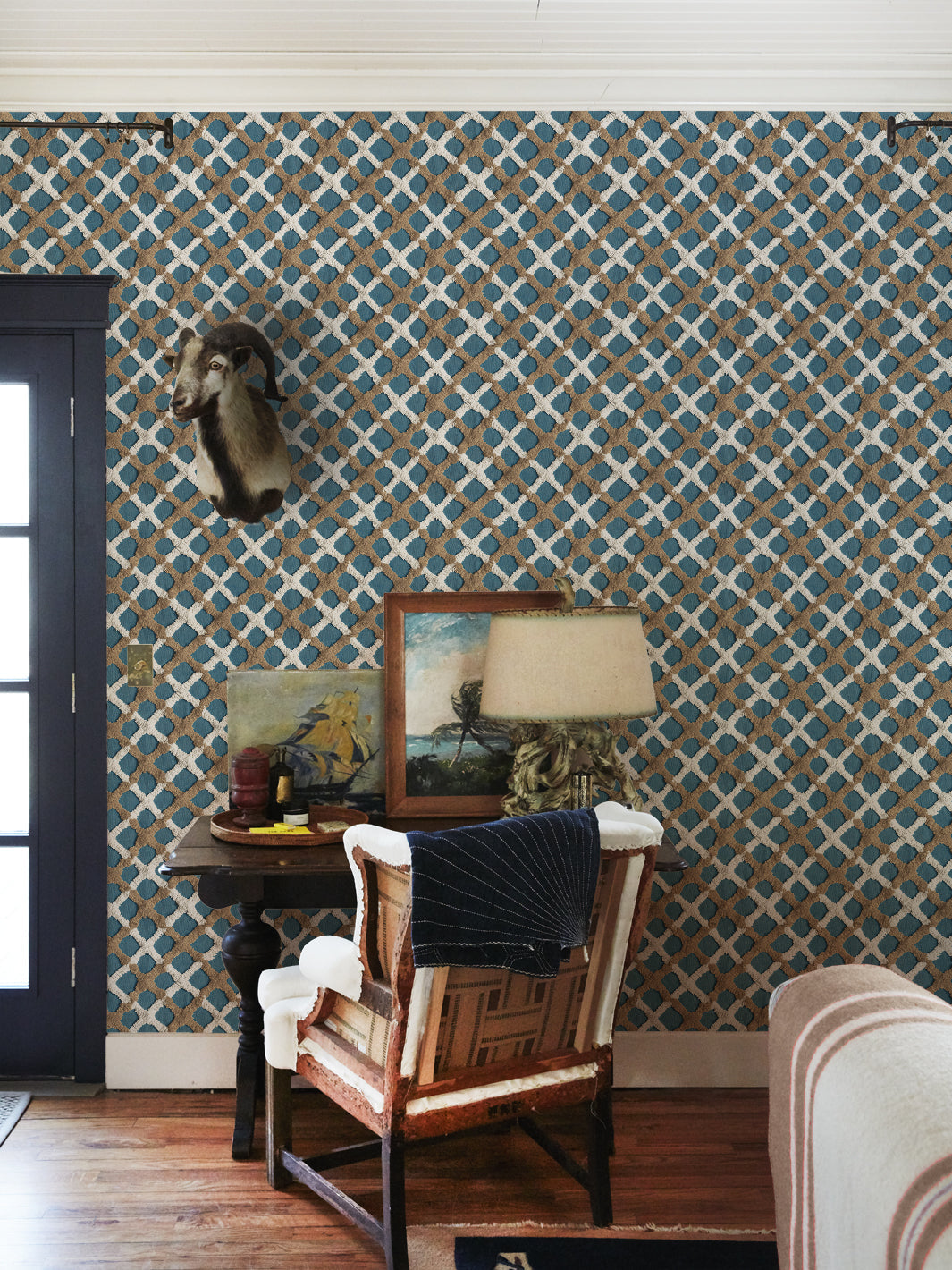 chenille quilt wallpaper chris benz deep blue