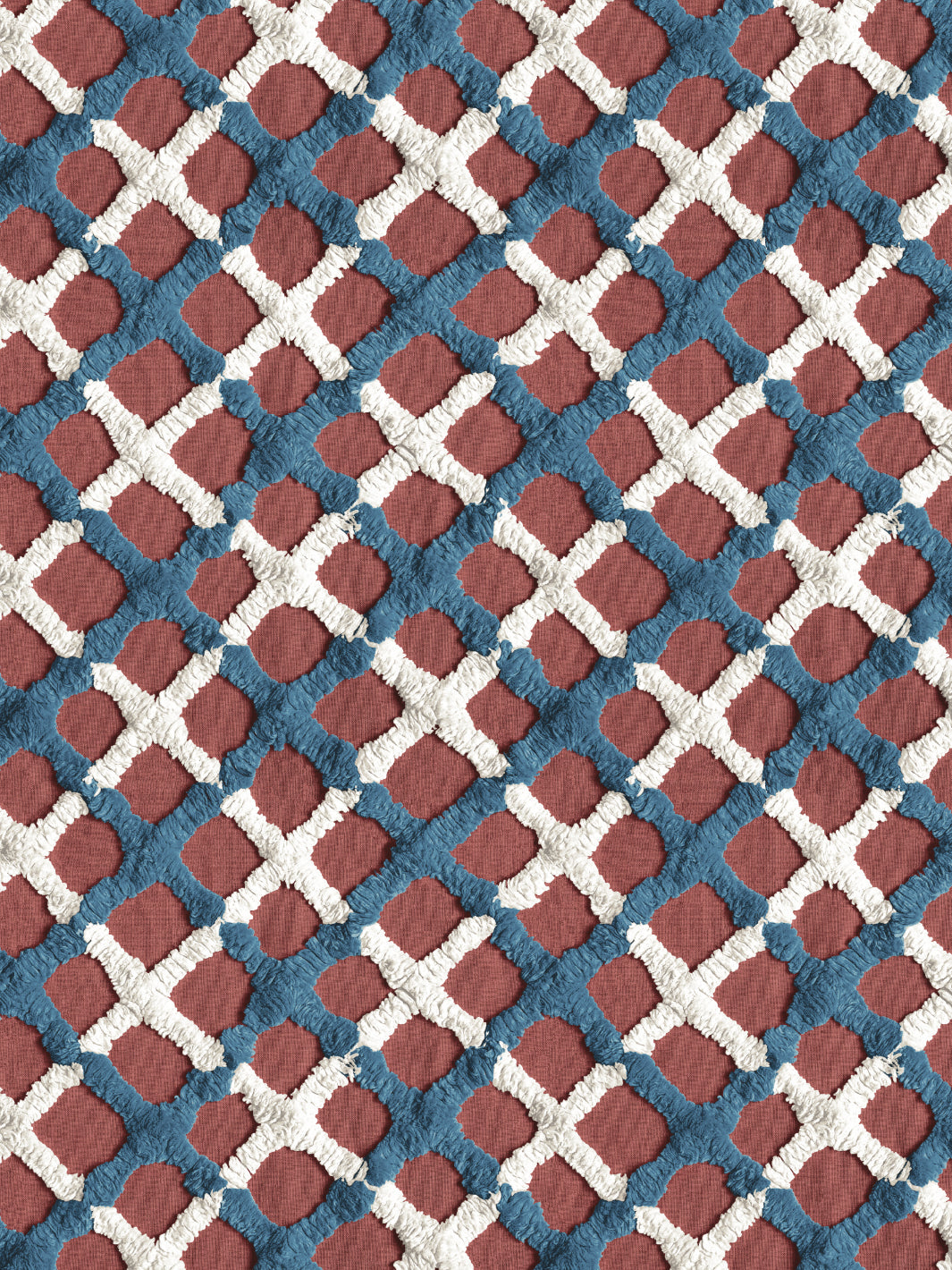 'Chenille Quilt' Wallpaper by Chris Benz - Red Blue + White